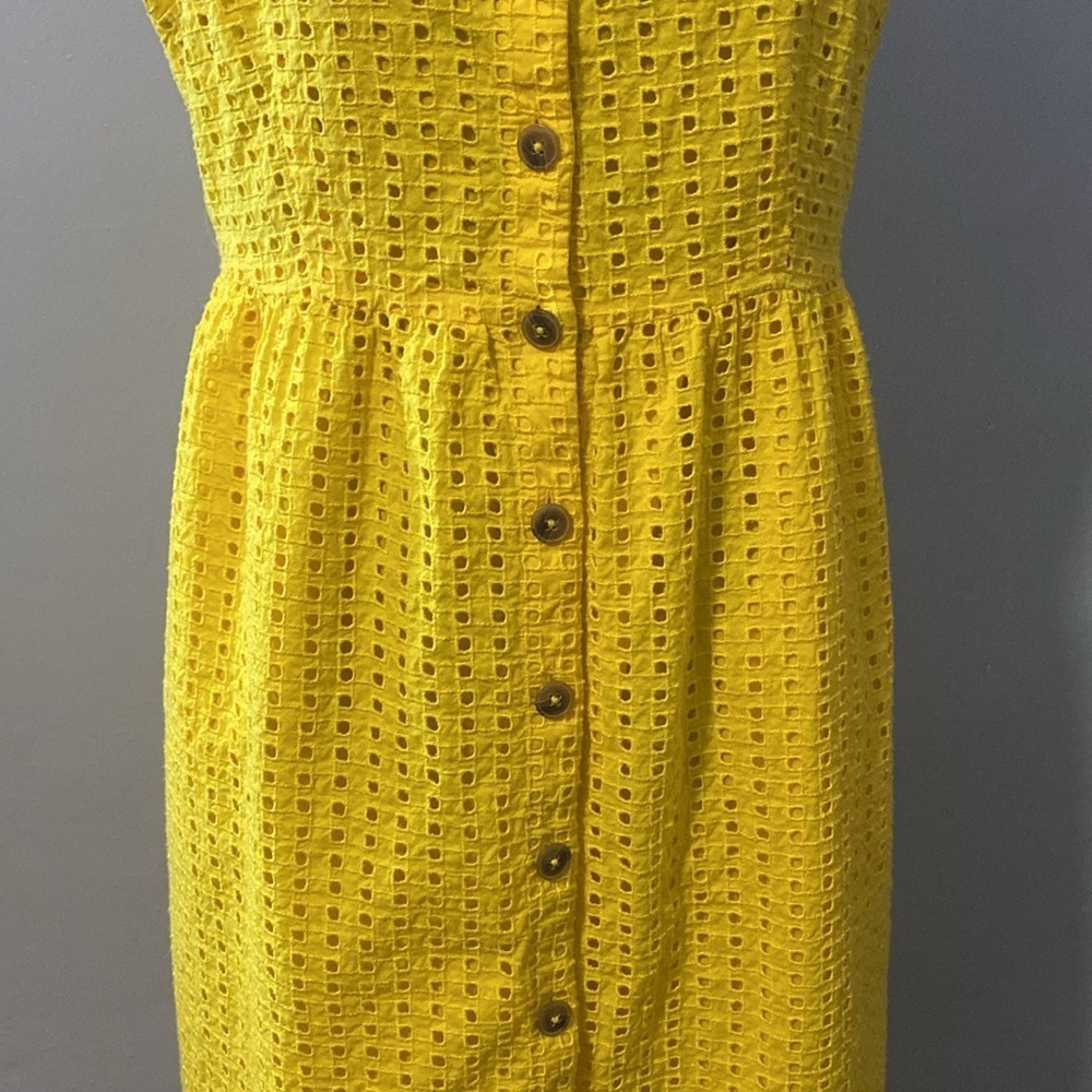 J Crew Yellow Embroidered Eyelet Lace Button Front Midi Sundress Sz 14 - Picture 3 of 13
